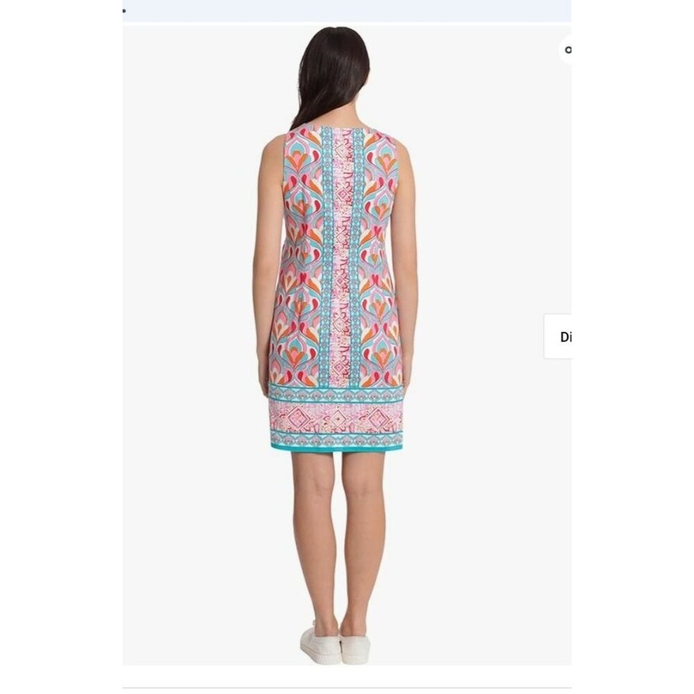London Times Womens Sleeveless Shift Dress Pink Multicolor Geometric Size 6 - Picture 2 of 11